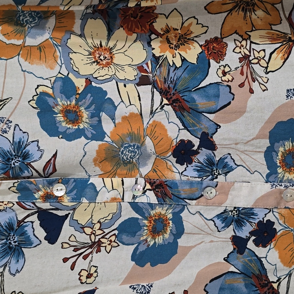 EUC-Floral Button-Up Blouse - Blue and Yellow - Picture 3 of 6
